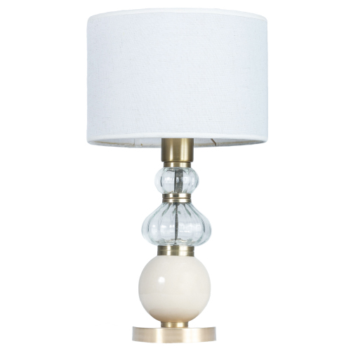 Velador Vintage platil con globo natural y transparente con pantalla natural